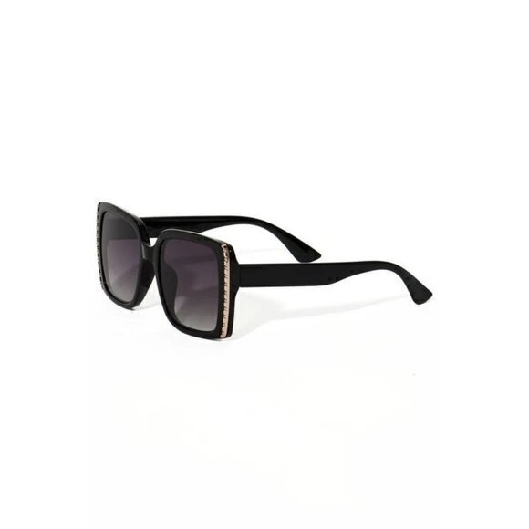 Unexpected Wonderment Square Frame‎ Side Metal Textured Detail Sunglasses Black - Picture 5 of 6
